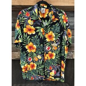 Men’s Kennington Rayon Hawaiian Shirt Hibiscus Billiard Pool Balls Size L *A2